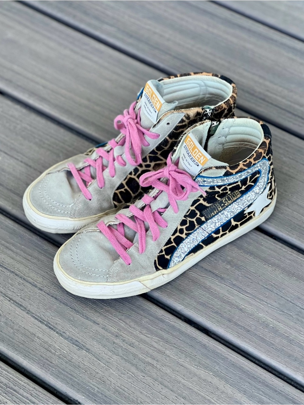 Golden Goose Slide Giraffe Print Hi-Top Sneakers